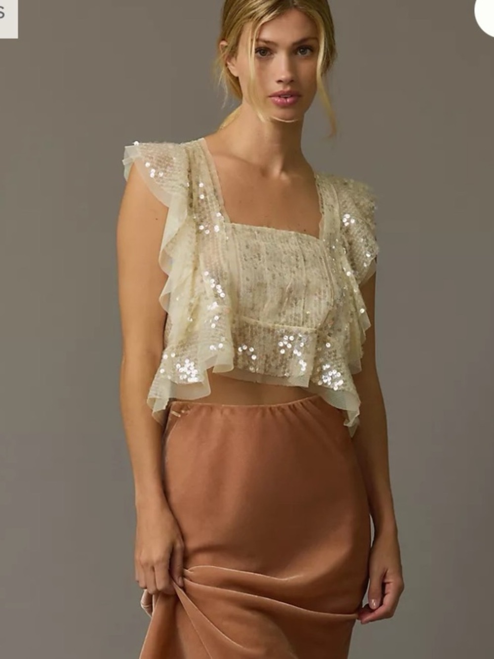 NWOT Anthropologie Sequin Tulle Flutter Ruffle Blouse - Picture 7 of 7